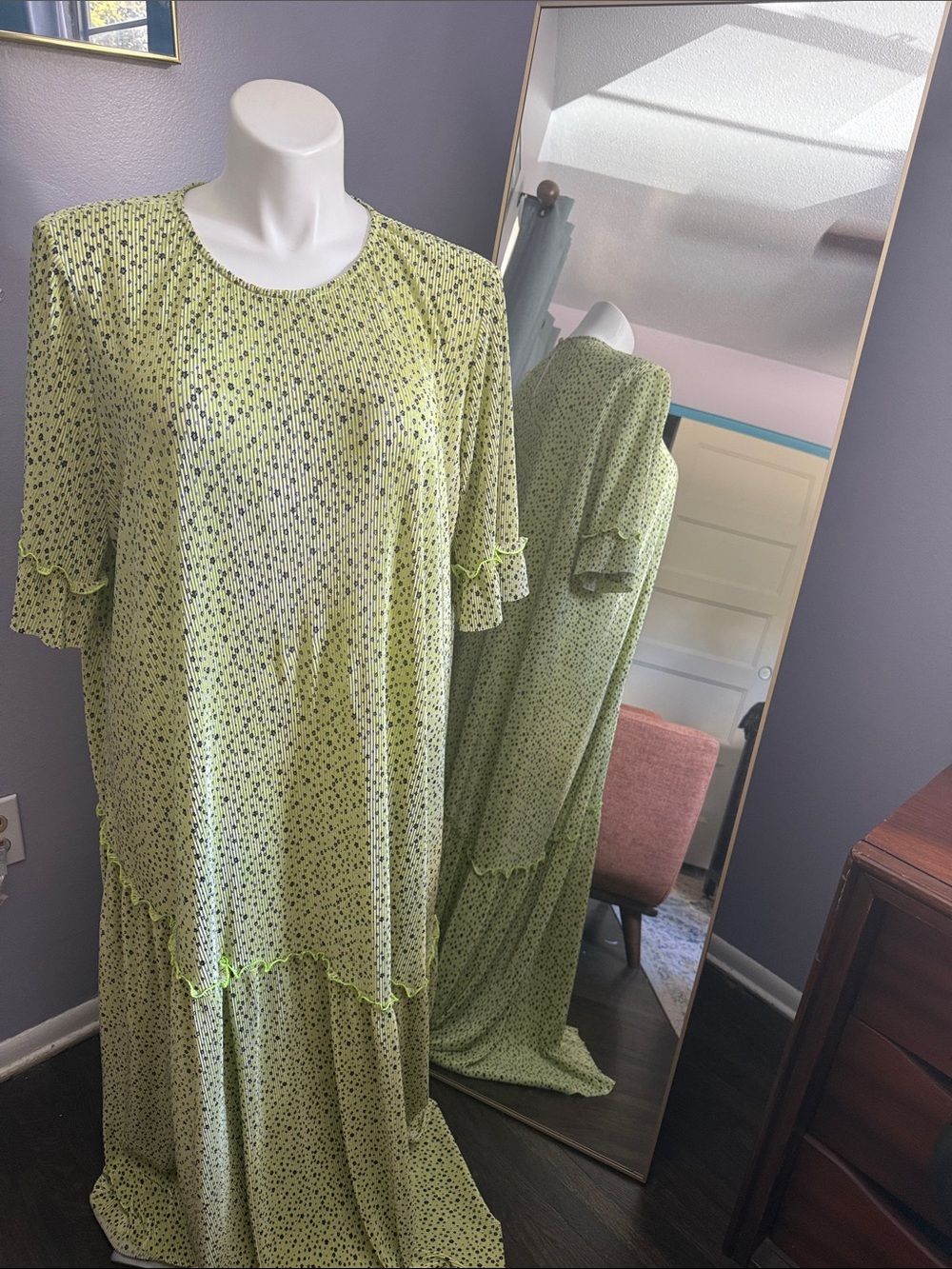 ASOS Light Green Printed Maxi Dress with Ruffle Trim